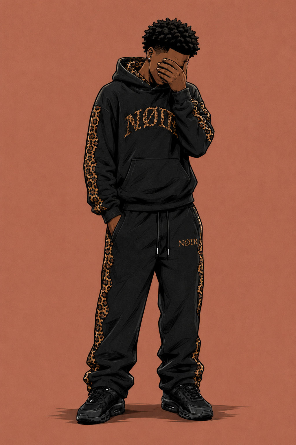 Illustration of the NØIR tracksuit, front view